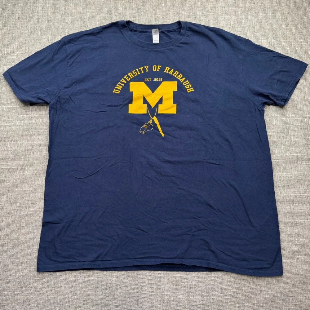 Anvil Mens University of Harbaugh Michigan Navy Blue Graphic T-Shirt 2XL 0795